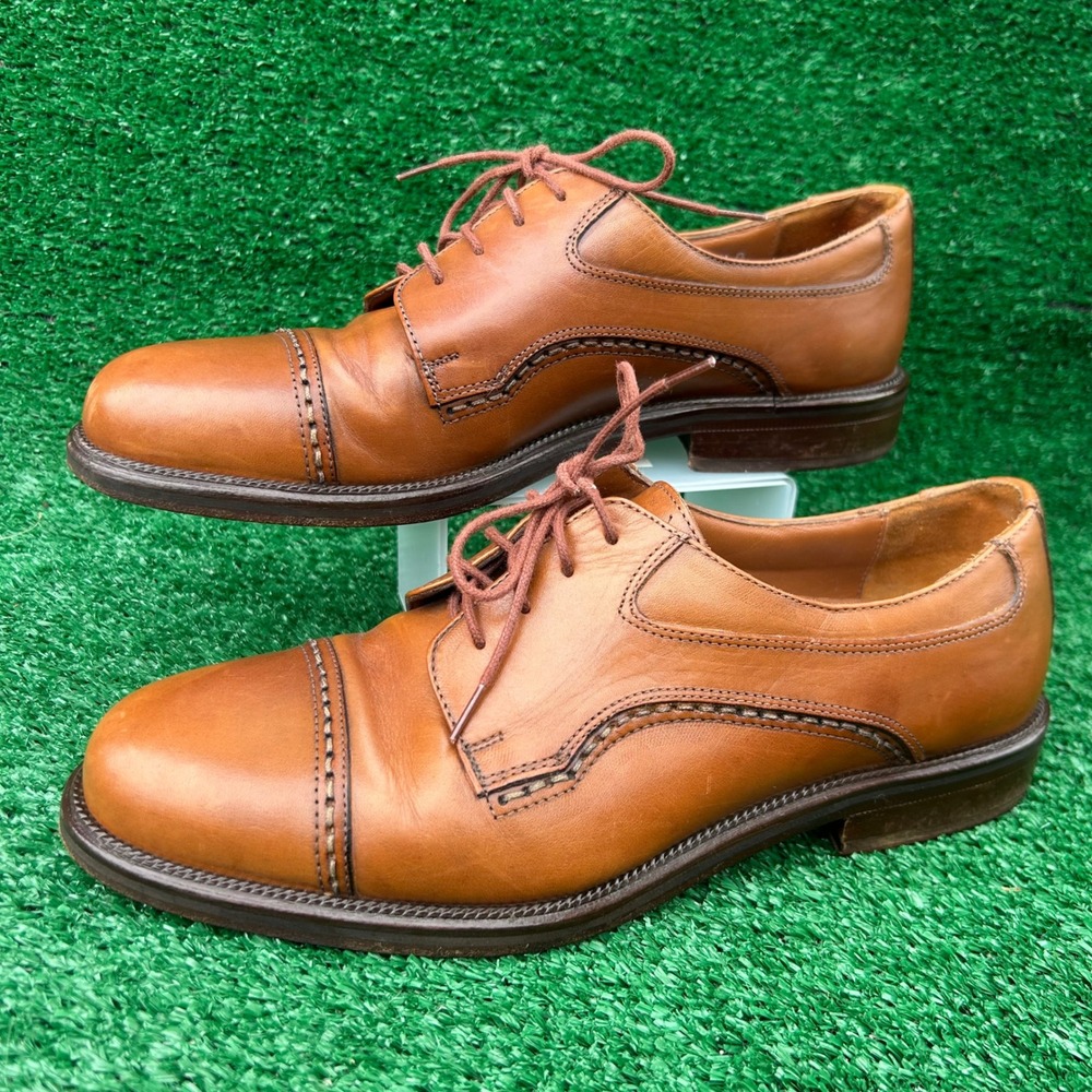 Cable & Co Mens Tan‎ Brown Leather Cap Toe Oxford Dress Shoes Made in Italy 8 D